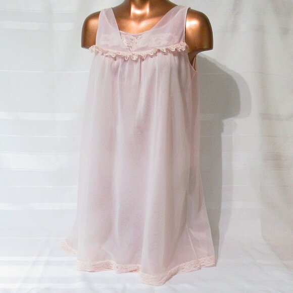 Vintage  Pink Double Nylon Babydoll L - Picture 4 of 9